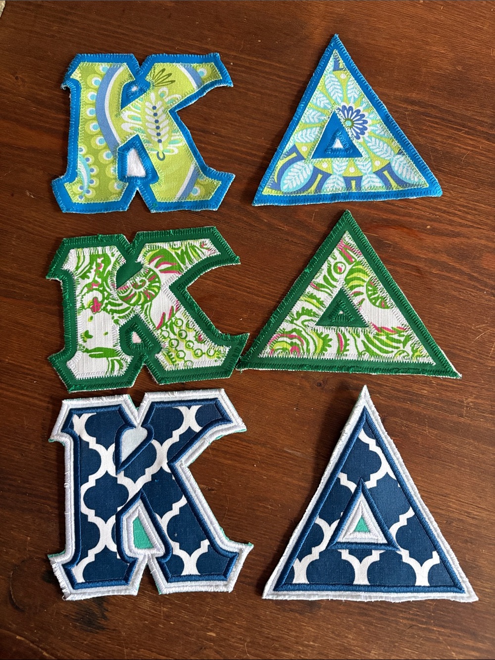 KA Sorority Greek Letter Sew On Patches Floral & Navy White 4.5” Set of 3